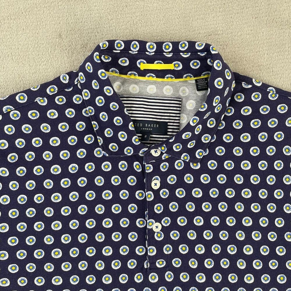Ted Baker London Edaname Polo Shirt Men 6 2XL Navy Blue Geometric AOP Designer